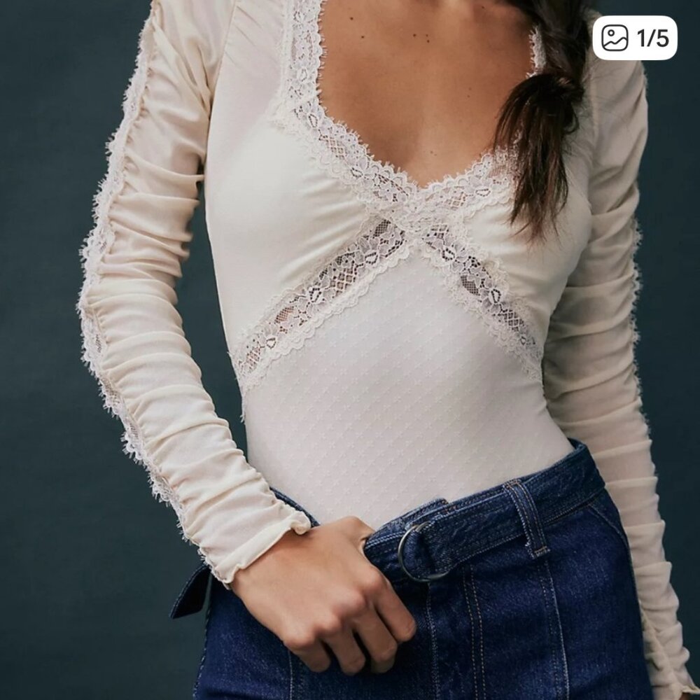 Free People Cream Lace Bodysuit